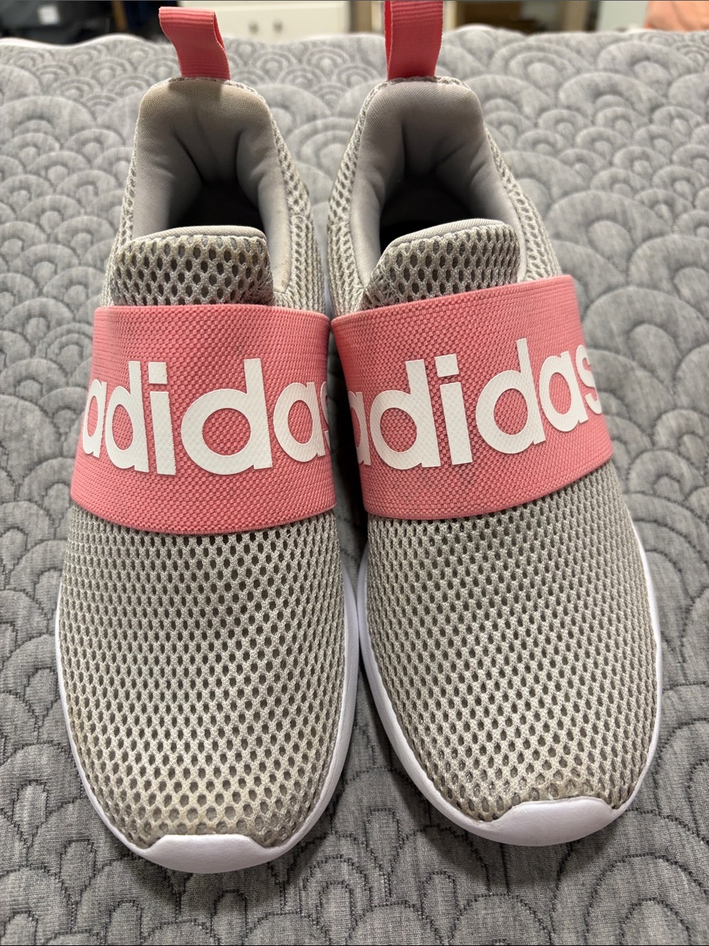 adidas Kids Slip-On Mesh Sneakers - Pink Strap, Gray Upper
